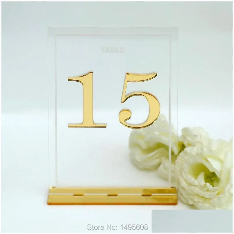 party decoration centerpieces luxury clear acrylic wedding table numbers holders calligraphy gold mirror signs 