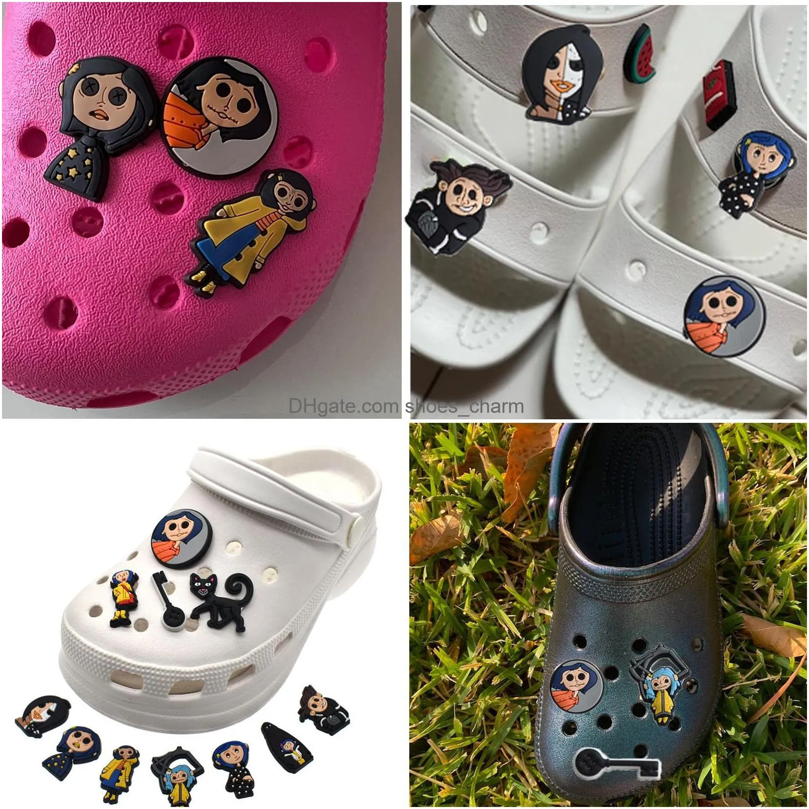 coraline shoe charms pack cartoon widgets for bubble slides clog shoe diy horror pvc pin decoration