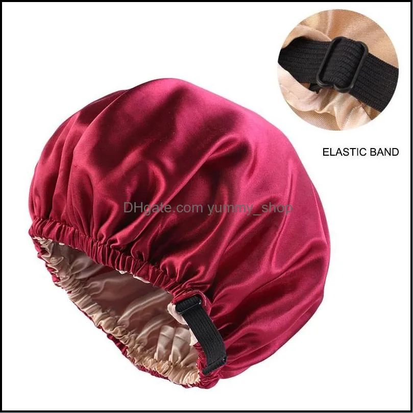  silk satin bonnet night sleep cap hat for women fashion adustable pure color wear head cover bonnet beautiful hair accessories 255