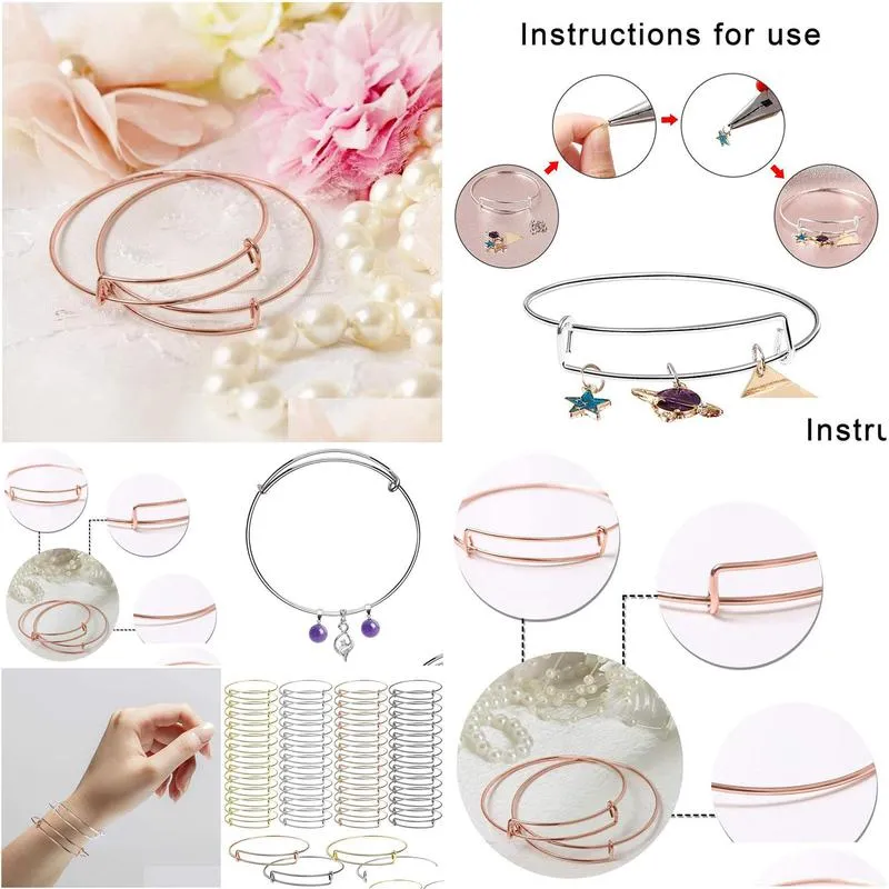 bangle 60 pcs expandable bangle bracelets adjustable wire bracelets blank bangles for diy jewelry making 221028