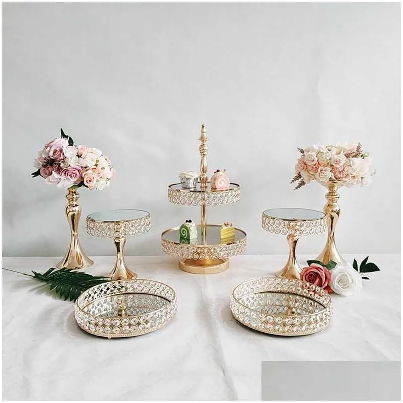 other bakeware 315pcs crystal cake stand set metal mirror cupcake decorations dessert pedestal wedding party display tray