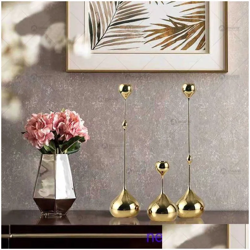 factory outlet european style metal water drop silver candlestick soft decoration model room home living desktop dining handicraft