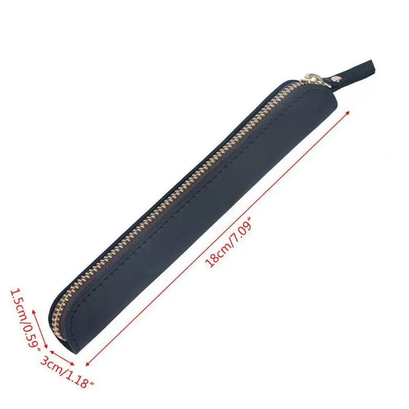 handmade leather pencil bag vintage retro zipper fountain pen brush pouch case