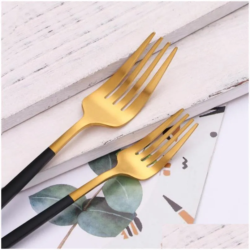 flatware sets 30pcs black gold kitchen utensils stainless steel cutlery set wedding tableware dinner service fork knife spoon drop