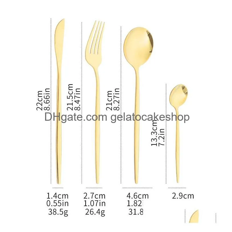24pcs gold tableware set stainless steel dinnerware sets knife fork spoon flatware safe cutlery setgift zc381