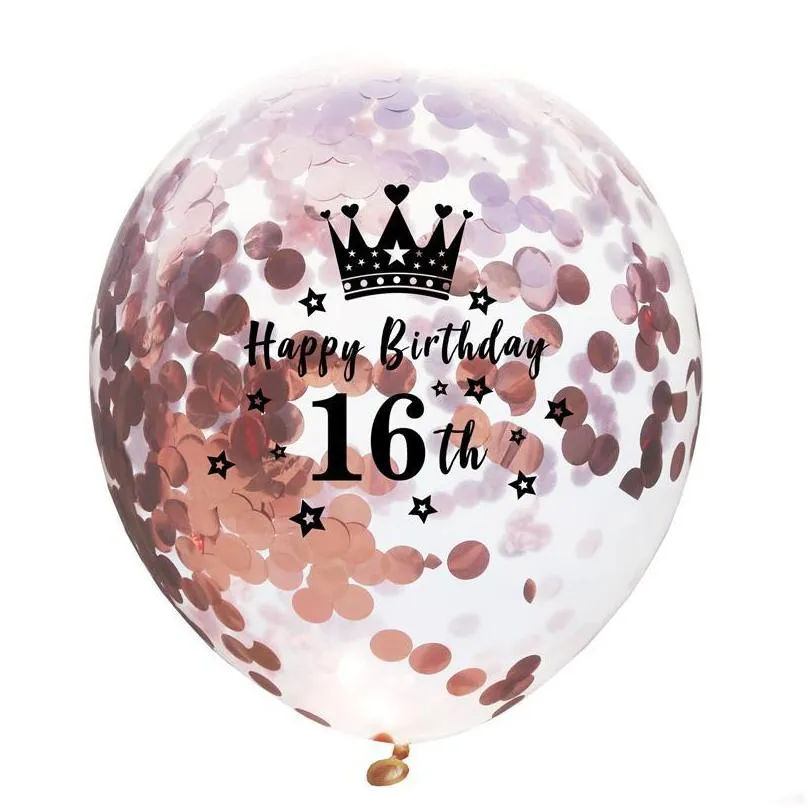party decoration 12inch crown birthday latex balloons confetti balloon happy 16 18 21 30 40 50th decorations adult supplies