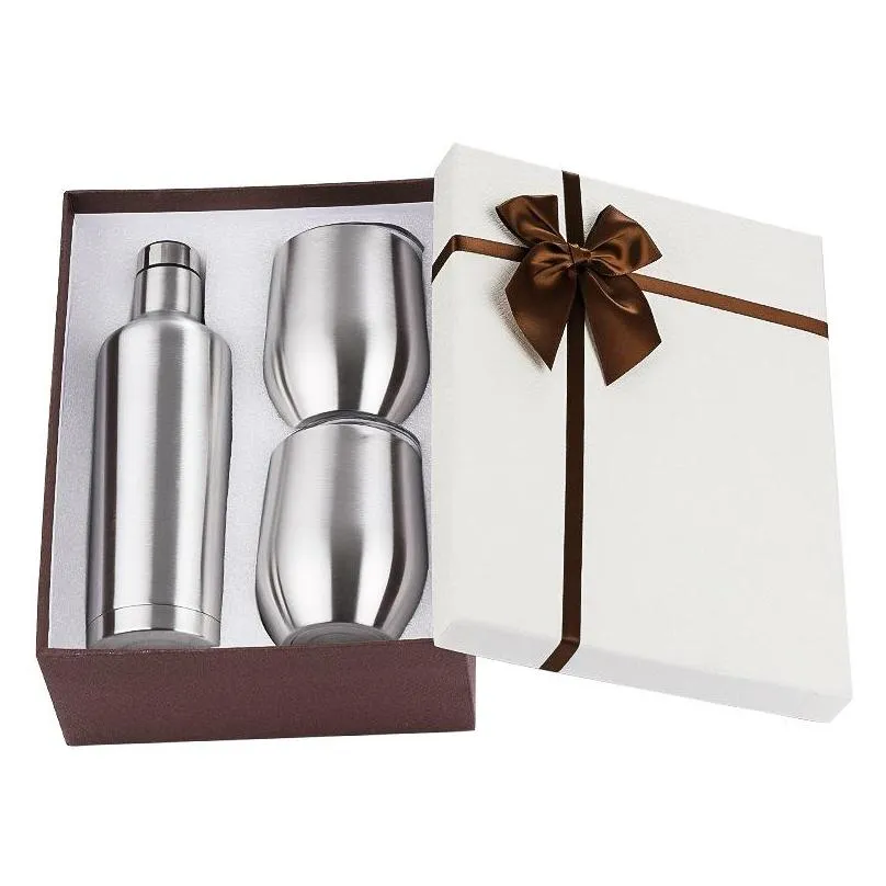 winebottle mug set with two 12oz wine tumblers stainless steel bottles egg shaped mugs insulated vacuum glass sets gift lls117wll