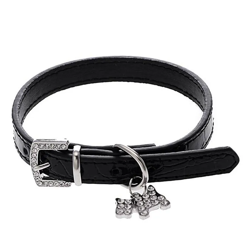 dog collars leashes small bling crystals diamonds crocodile leather belt puppy collar rhinestone inlaid buckle chain adjustable