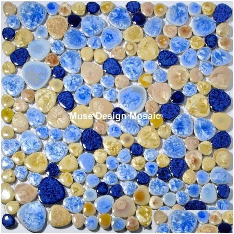 wallpapers blue beige pebbles fambe glazed ceramic mosaic sample tile for bath floor swimming pool decor wall sticker