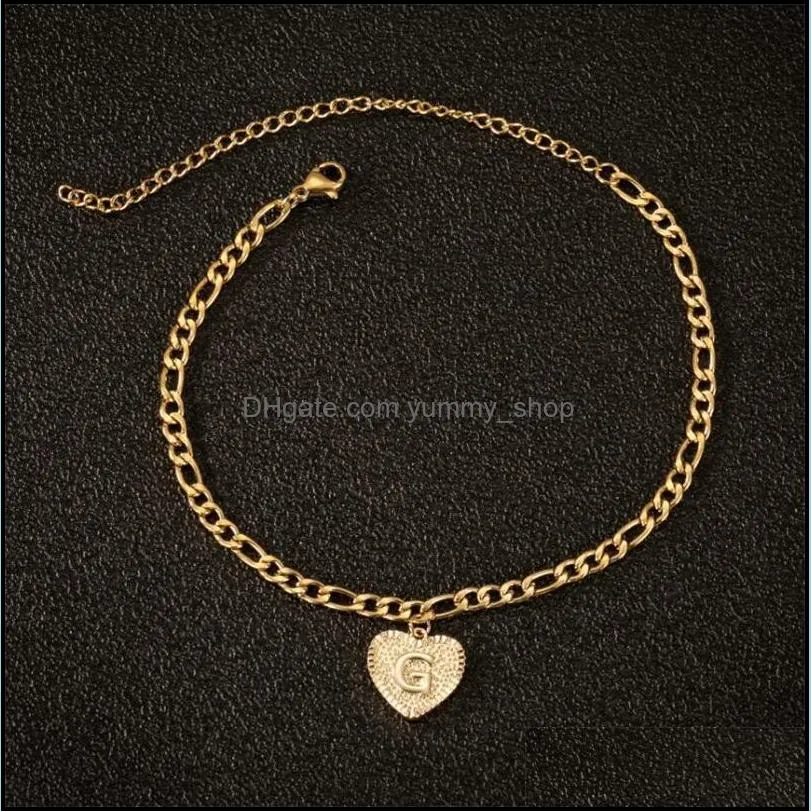 vintage gold az letter anklet for women stainless steel alphabet leg bracelets heart charm ankle bracelet gift for friend 792 q2