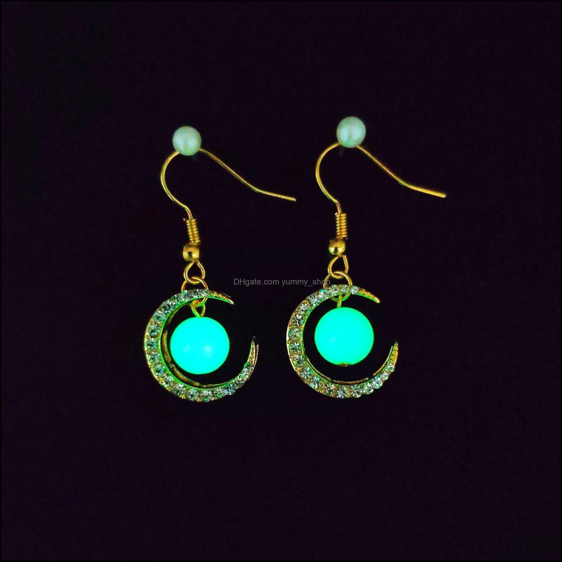 luminous pendant dangle earring classic stars moon key shape glow in the dark earrings women fluorescence jewelry