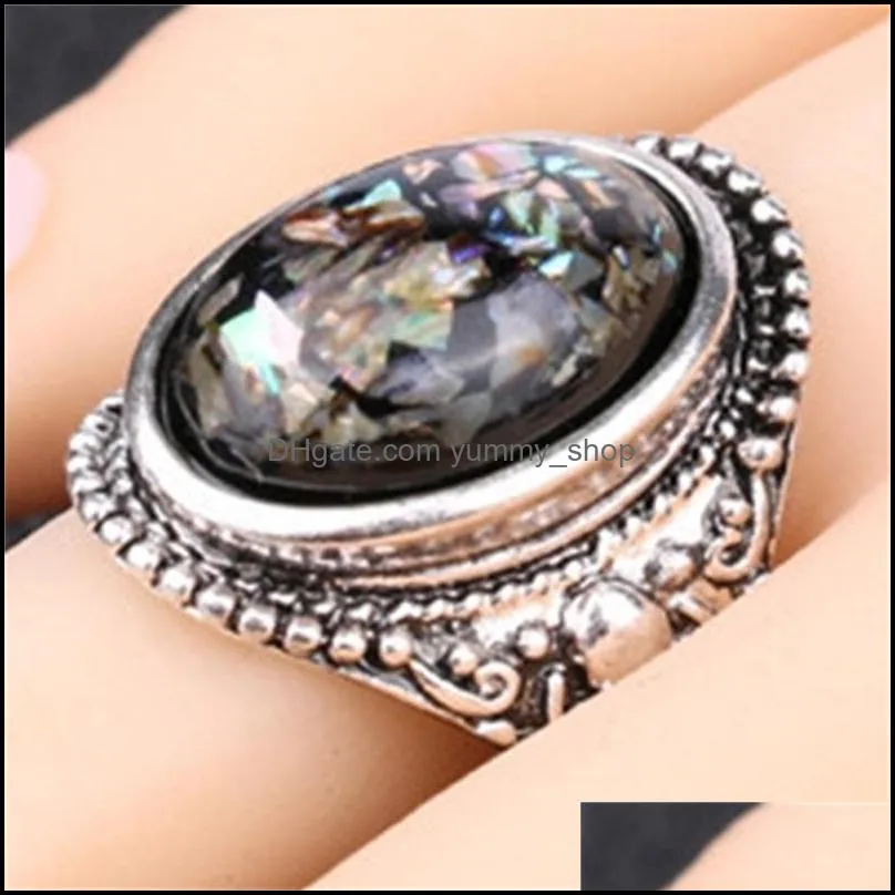 silver plating luxury amber opal man ring jewelry vintage ring colorful natural stone centre rings ancient silver gemstone rings 1053