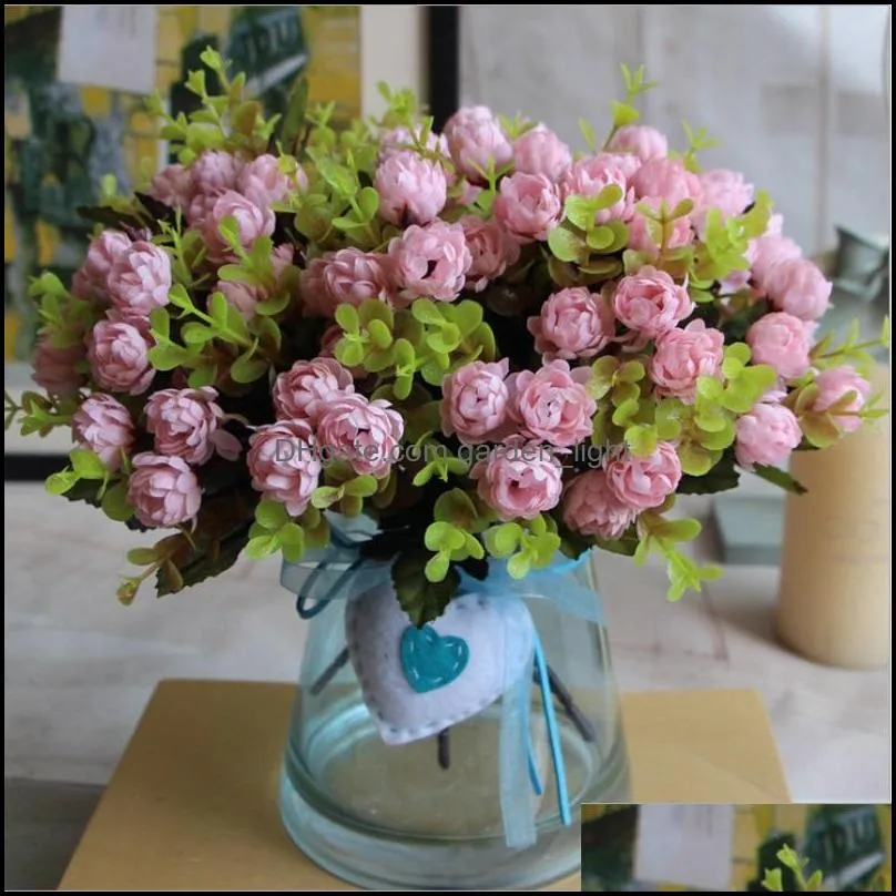 wholesale 1 bouquet /15 heads 4cm vintage wedding mini rose artificial silk flower bouquet home decoration fake scrapbooking