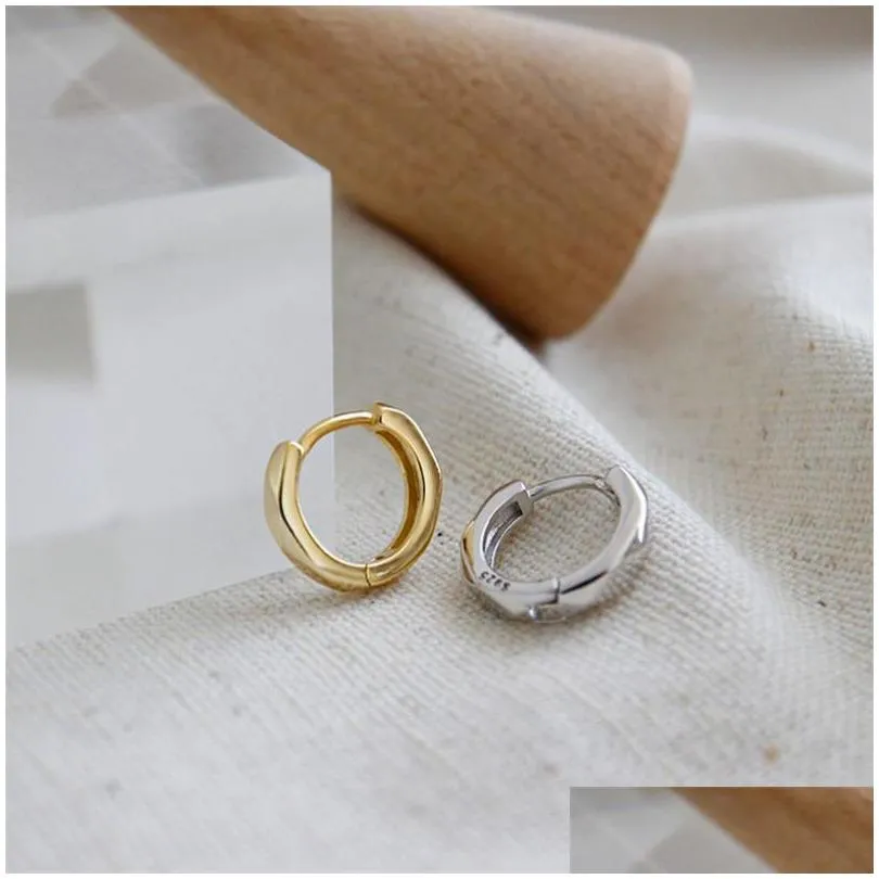 authentic 925 sterling silver jewelry new white gold /18k gold color mini geometric round circle earrings statement hoop earring