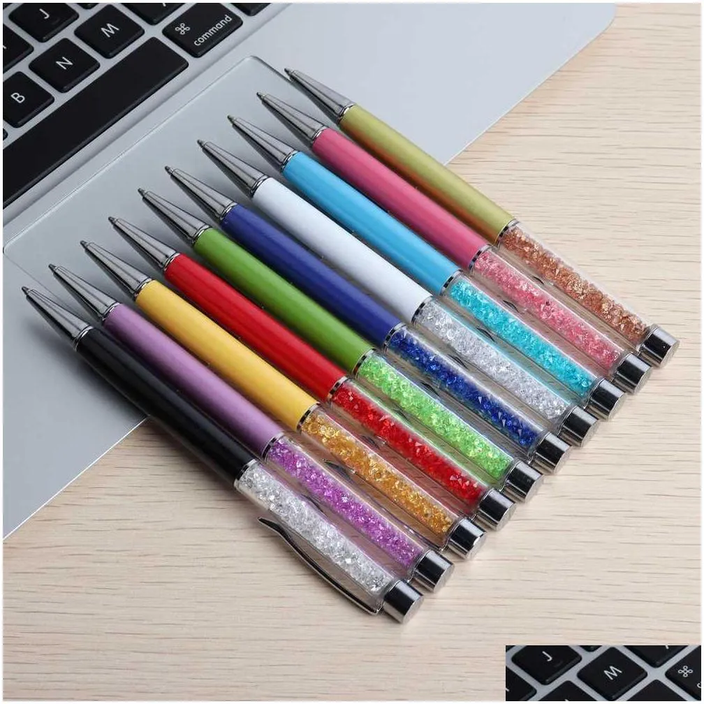 5pcs/lot genkky promotional ballpoint pen diamond crystal metal gift pens for school office writing point 0.7mm ink black blue