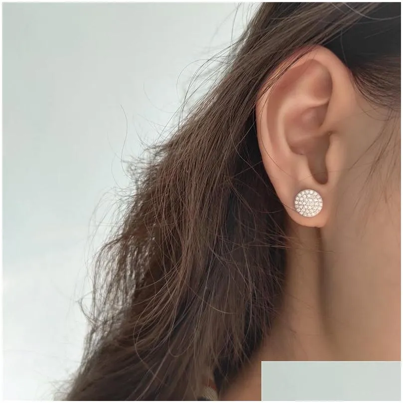 new full zircon stud earrings for women 100 925 sterling silver round circle earring female stud earring