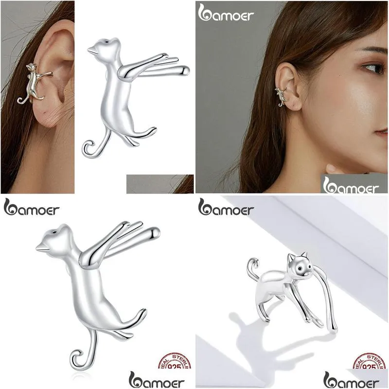 charm 1pc silver 925 ear cuff earrings for women cat on ear jewelry unique design 925 sterling silver jewelry brincos sce967 221014