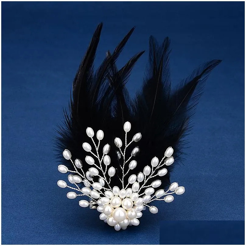 pins brooches highend fashion feather brooch couple suit accessories pearl feather hairpin brooch temperament pin headdress corsage gift