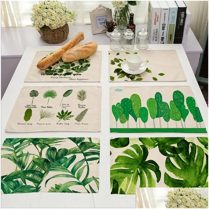 wholesale green tropical plants leaves insulation placemats place pad dining table mats for home el decoration