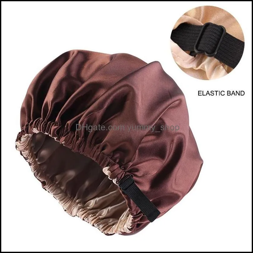  silk satin bonnet night sleep cap hat for women fashion adustable pure color wear head cover bonnet beautiful hair accessories 255