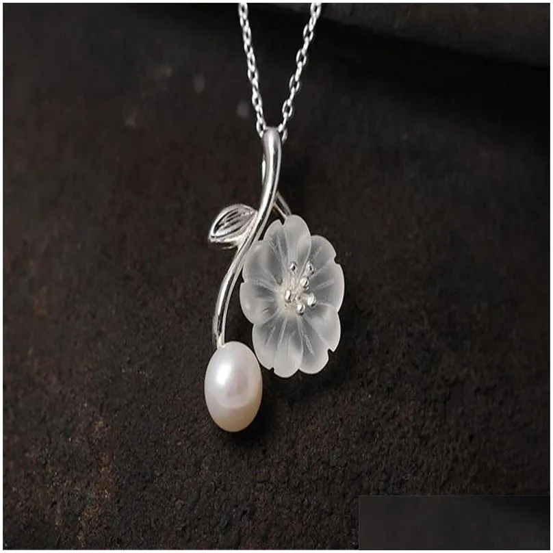 new ethnic jewelry 100 925 sterling silver natural pearl crystal flower pendant necklaces for women lovers gifts