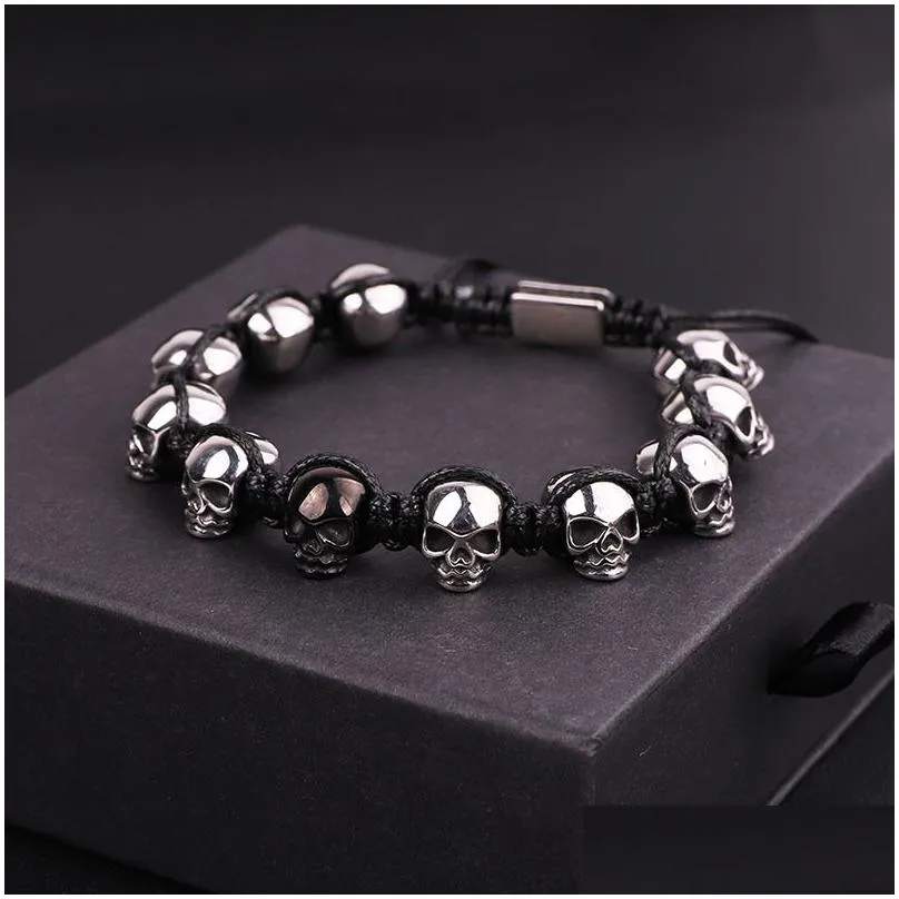 charm bracelets men jewelry bracelet stainless steel skull braided wrap beads bracelet for men 221028