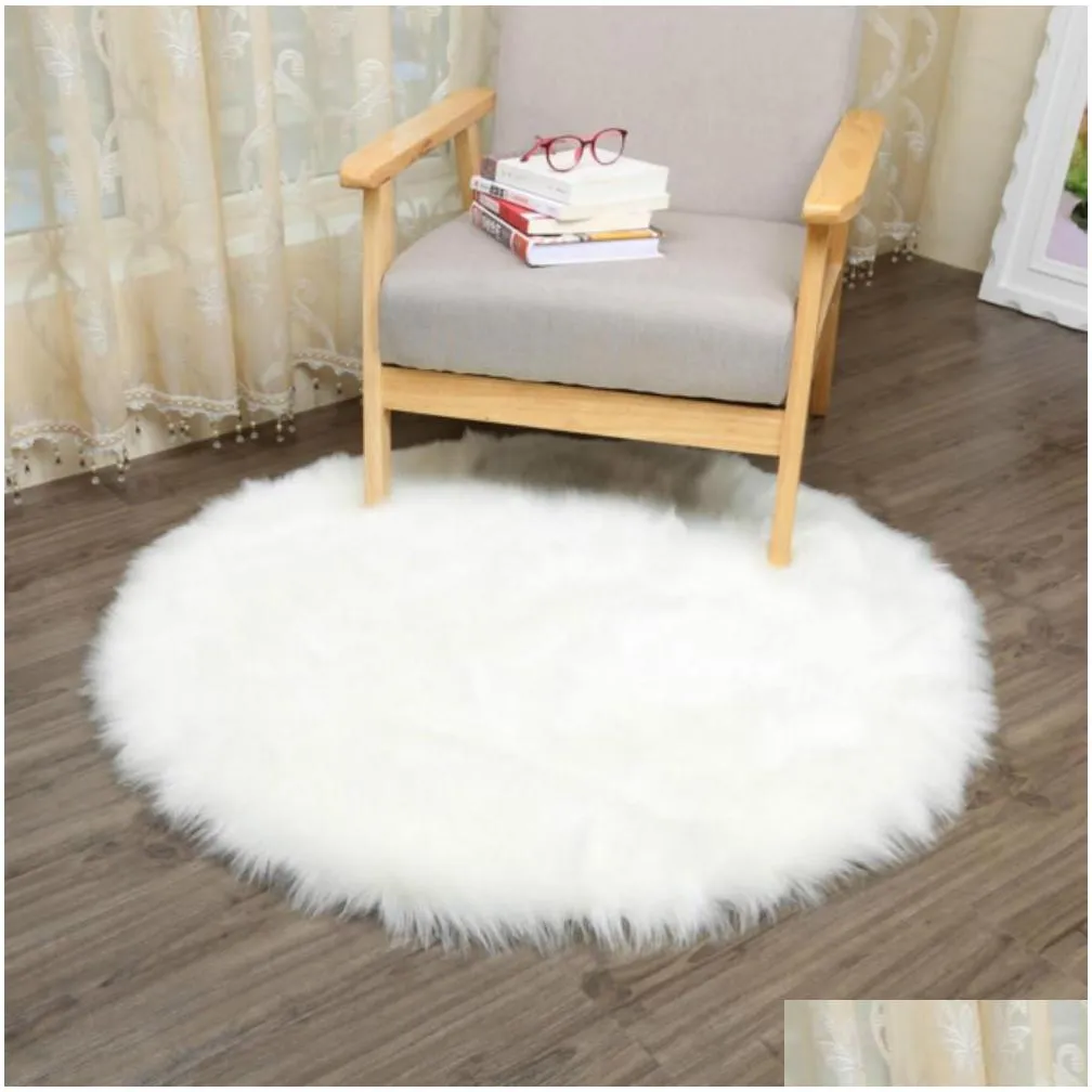 carpets cilected modern white wool fabric round fur carpet for living room childrens mats crawling nonslip absorbent rugs1