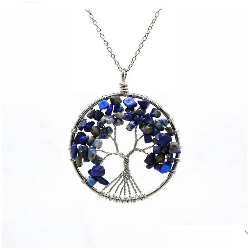 7 chakra tree of life pendant necklace copper crystal natural stone necklace quartz stones pendants women christmas gift