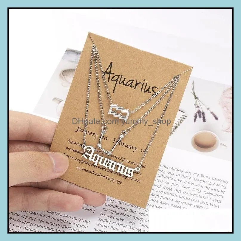3pcs/set zodiac pendant necklace for women 12 constellations letter gold chain choker jewelry birthday gift fashion