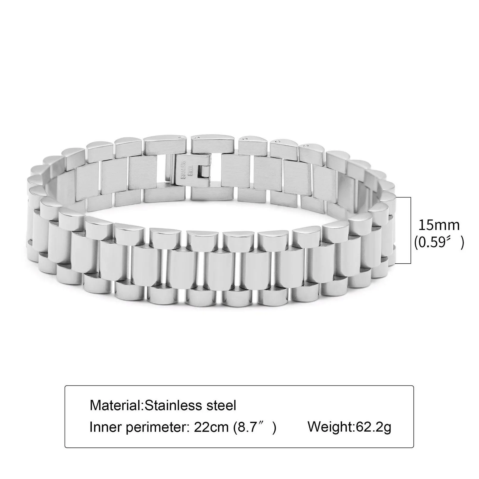 charm bracelets gents president bracelet stainless steel watch band bracelet for men watchlink bracelets jewelry golden 15mm wide 88 inches