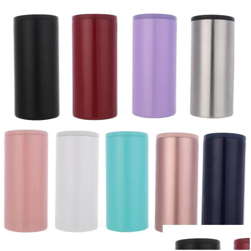 12oz skinny cooler tumblers slim can straight mug beer tumbler cola holder 18/8 stainless steel insulated vacuum double wall bottle container