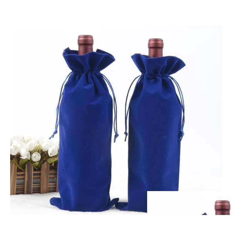 gift wrap 100pcs/lot velvet wine bottle covers bags drawstring flannel champagne wedding party packaging pouch