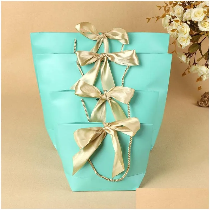 10pcs present box wedding gift bags large size box pack bag pajamas clothes packaging gold handle paper bags with ribbon