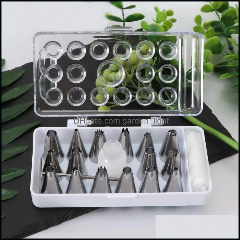baking pastry tools 19pcs stainless steel cream piping nozzles set with storage box bag cake decorating flower tips converter