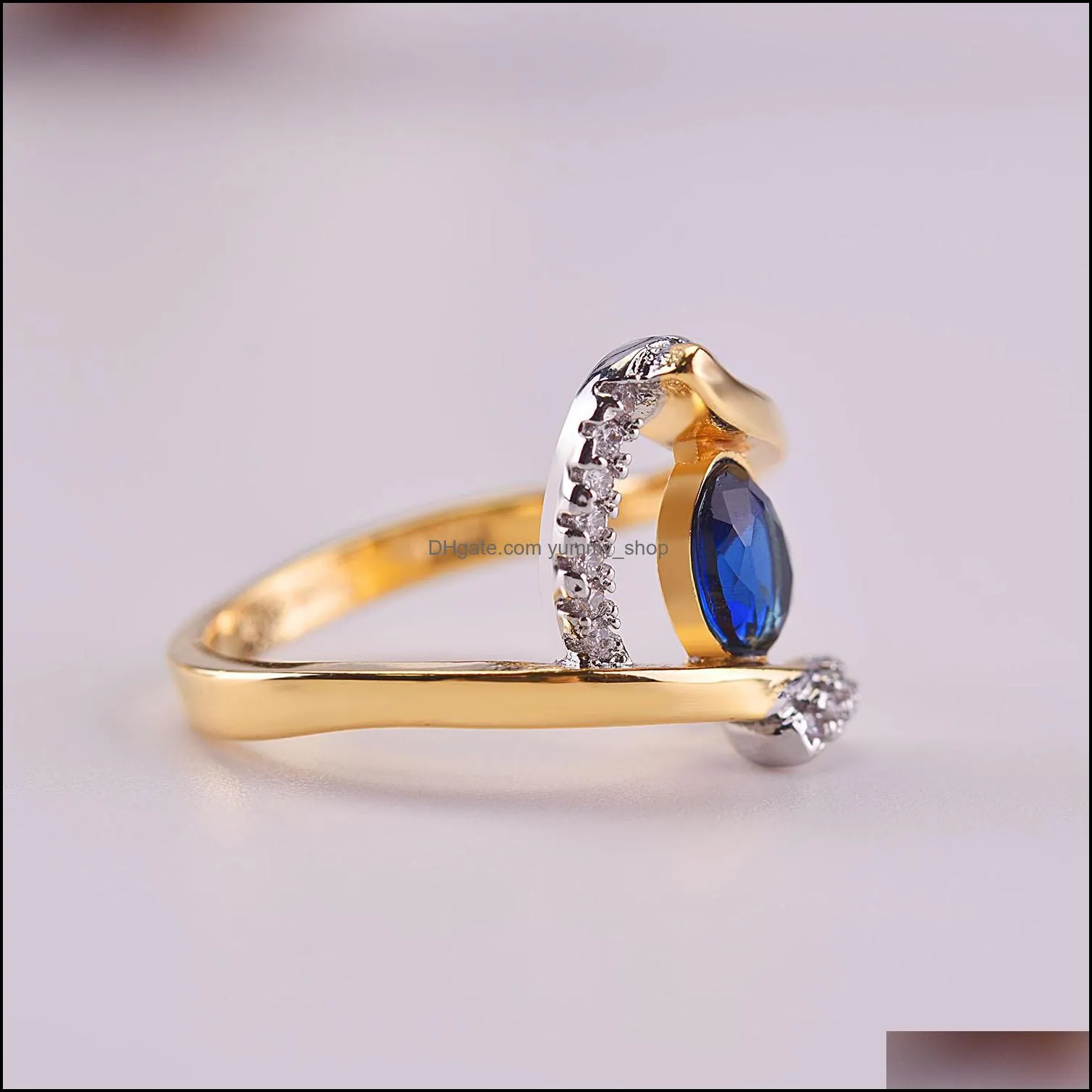 blue white zircon stone ring male female yellow gold wedding band jewelry promise engagement rings for men