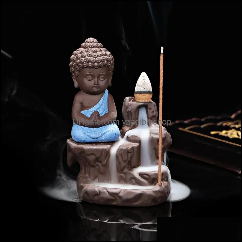 5pcs incense add little monk censer ceramic yixing backflow stick incense burner buddha purple clay pottery base teapet home decor