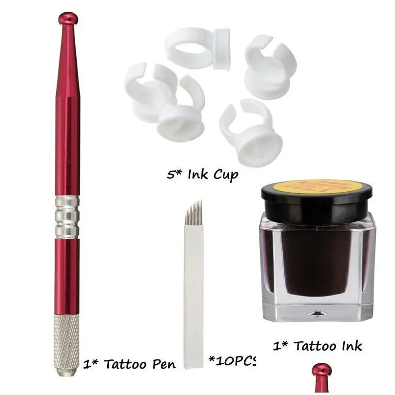 semipermanent eyebrow makeup microblading manual tattoo pens add 18 pins needles add ring ink cup add tattooink ship