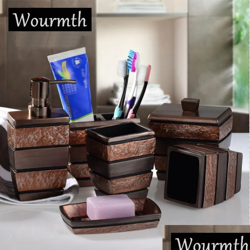 wourmth european resin bathroom accessories set bathroom sanitary ware bath set toothbrushes cup holder soap dish gifts 6pcs/set