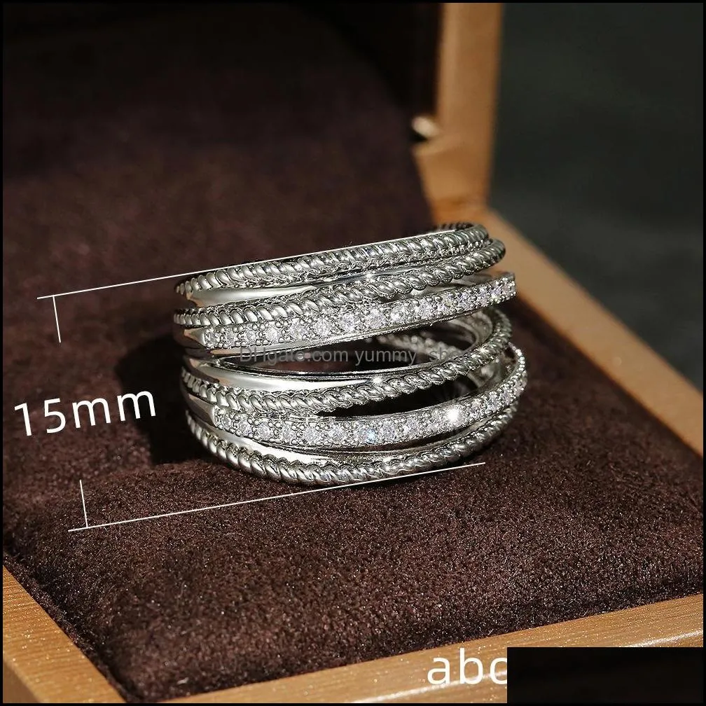 silver band multiple row rings shiny metallic ol style office c for women fashion jewelry