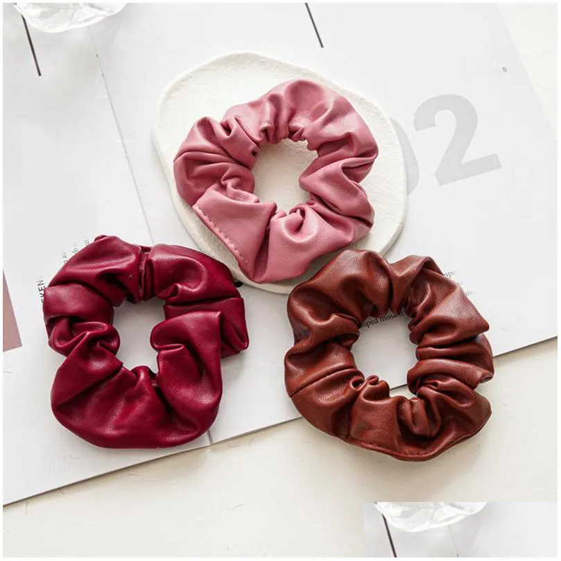 fashion leather scrunchies for hair solid rubber bands for girls women hair accessories elastic hair bands ponytail holder