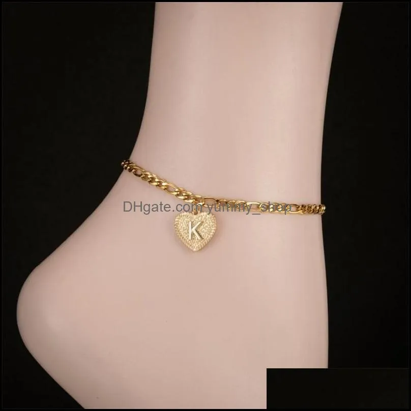 vintage gold az letter anklet for women stainless steel alphabet leg bracelets heart charm ankle bracelet gift for friend 792 q2