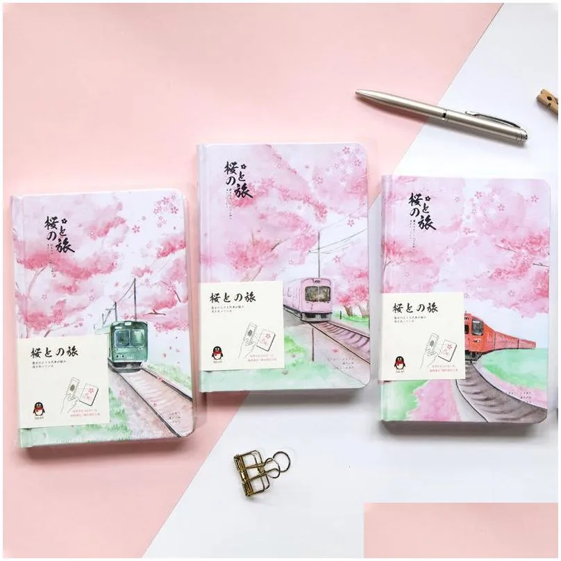 sakura trip hard cover diary beautiful notebook colored papers notepad journal memo girls cute stationery gift