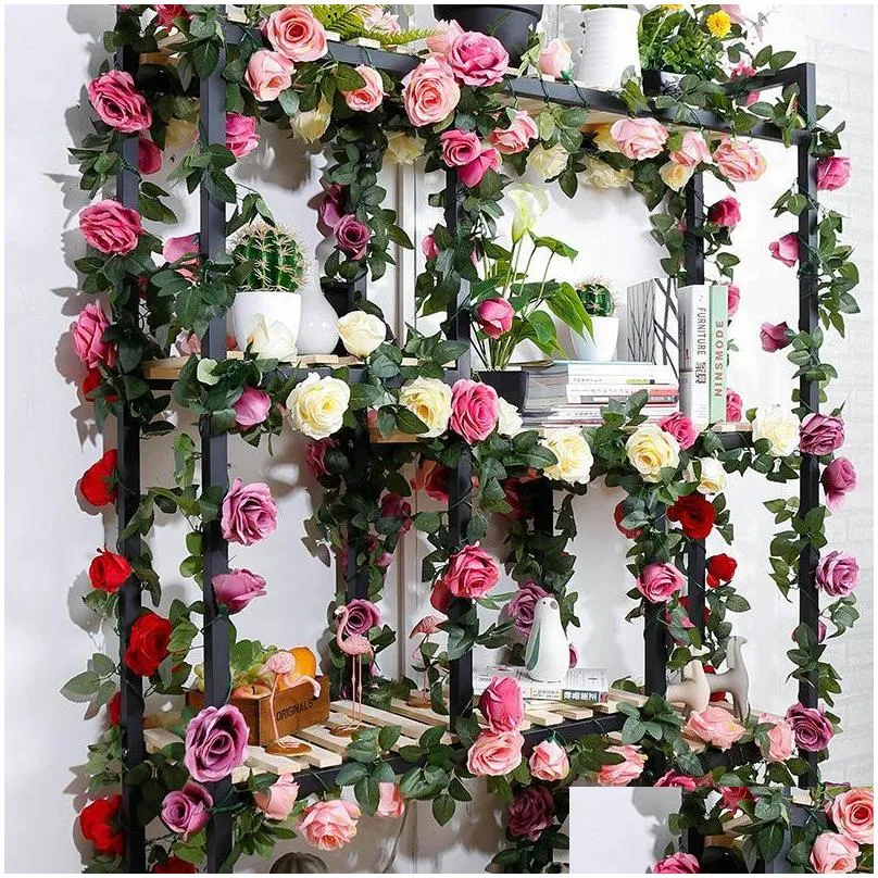 decorative flowers wreaths 69 head artificial rose vine hanging silk for wall decor rattan fake plants leaves garland wedding home