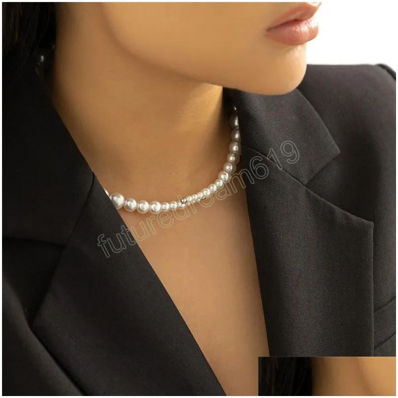 simulated pearl torques choker necklace for women wed bridal elegant sexy big bead clavicle chain jewelry new year gift