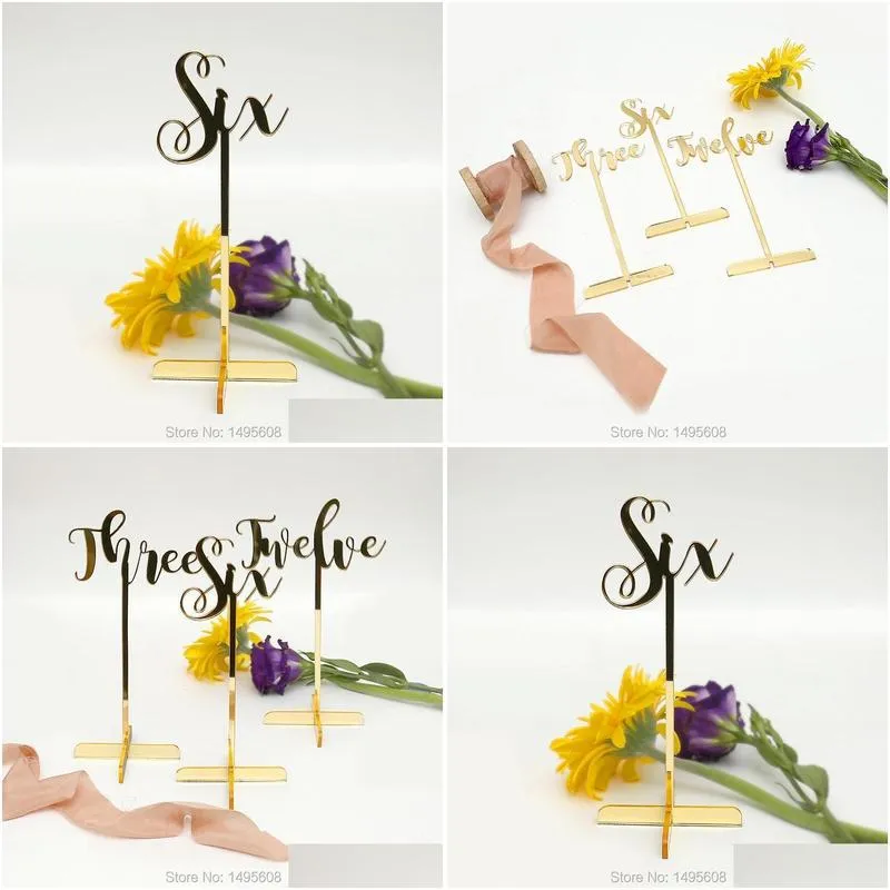 party decoration wedding standing numbers mirror gold acrylic table numbers decor wedding centerpieces