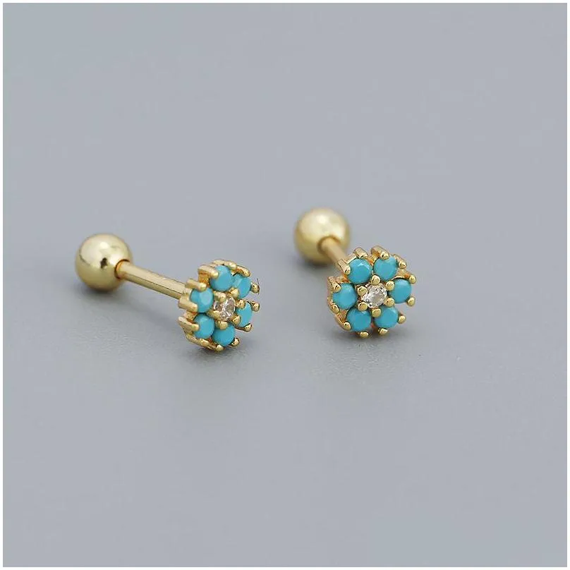 100 925 sterling silver stud earrings flower women cute tiny colorful crystal cz earring gift for girls teens lady birthday gifts