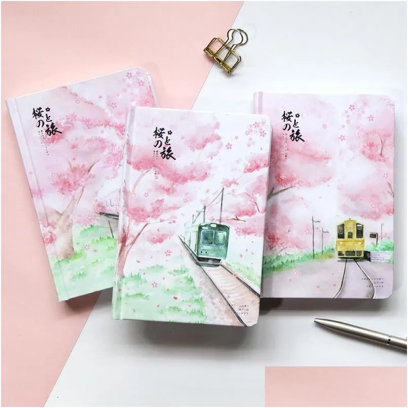 sakura trip hard cover diary beautiful notebook colored papers notepad journal memo girls cute stationery gift