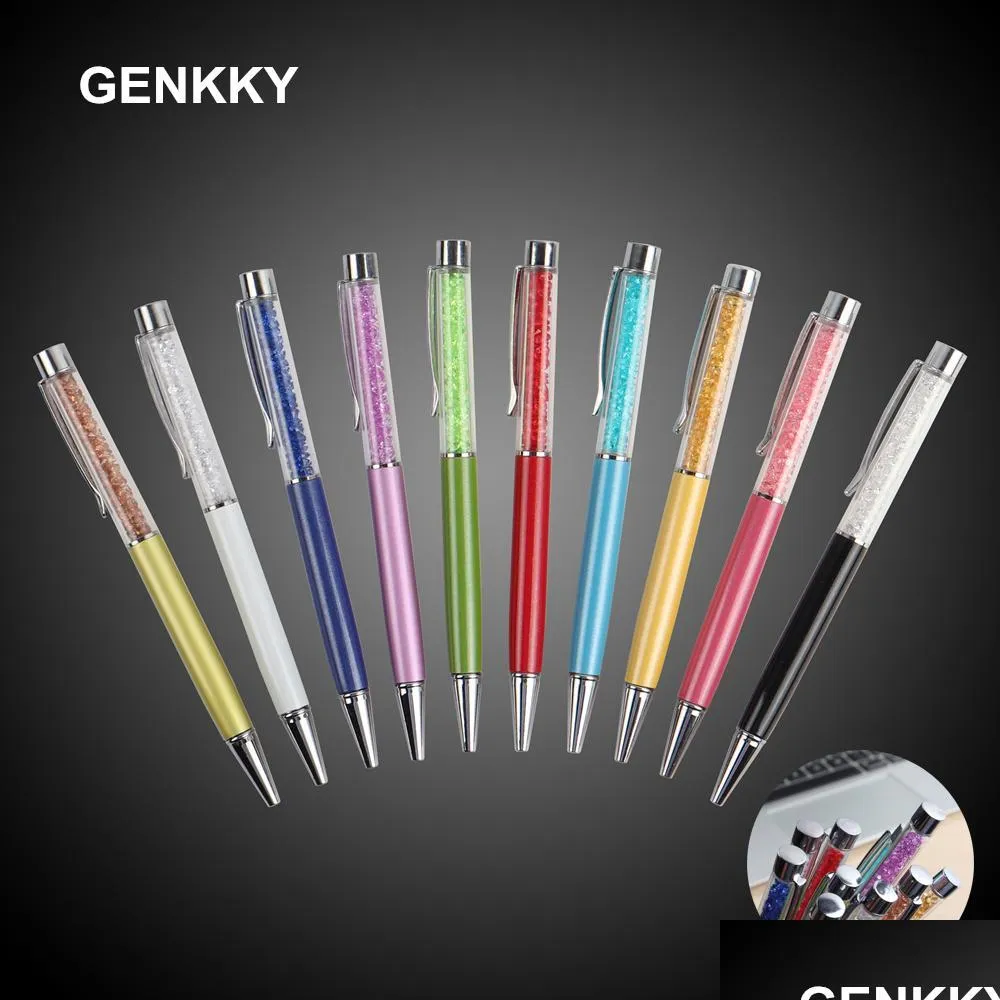 5pcs/lot genkky promotional ballpoint pen diamond crystal metal gift pens for school office writing point 0.7mm ink black blue