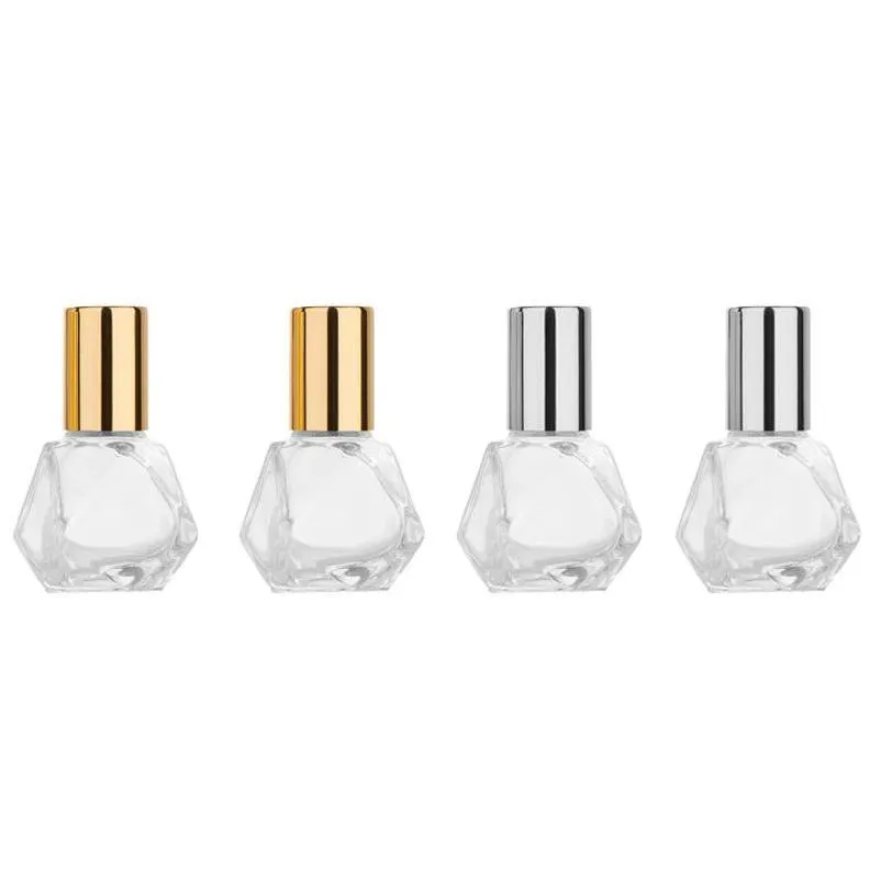 8ml glass roll on bottles diamond shaped transparent  oil perfume bottle reusable portable travel cosmetics sub bottling