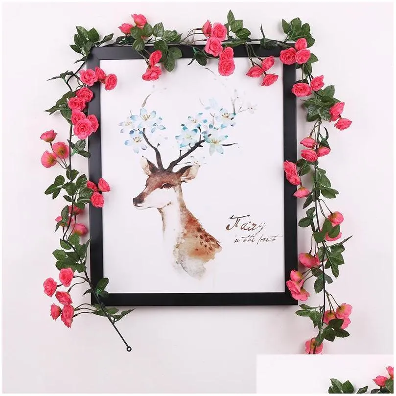 decorative flowers wreaths 69 head artificial rose vine hanging silk for wall decor rattan fake plants leaves garland wedding home